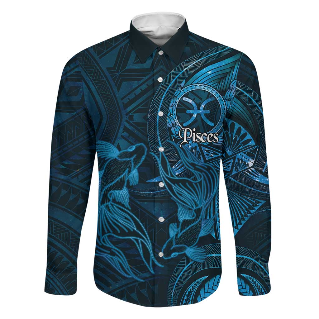 Personalised Polynesia Zodiac Pisces Family Matching Long Sleeve Bodycon Dress and Hawaiian Shirt Galaxy Polynesian Pattern Chest Tattoo Style