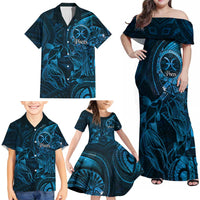 Personalised Polynesia Zodiac Pisces Family Matching Off Shoulder Maxi Dress and Hawaiian Shirt Galaxy Polynesian Pattern Chest Tattoo Style LT14 - Polynesian Pride