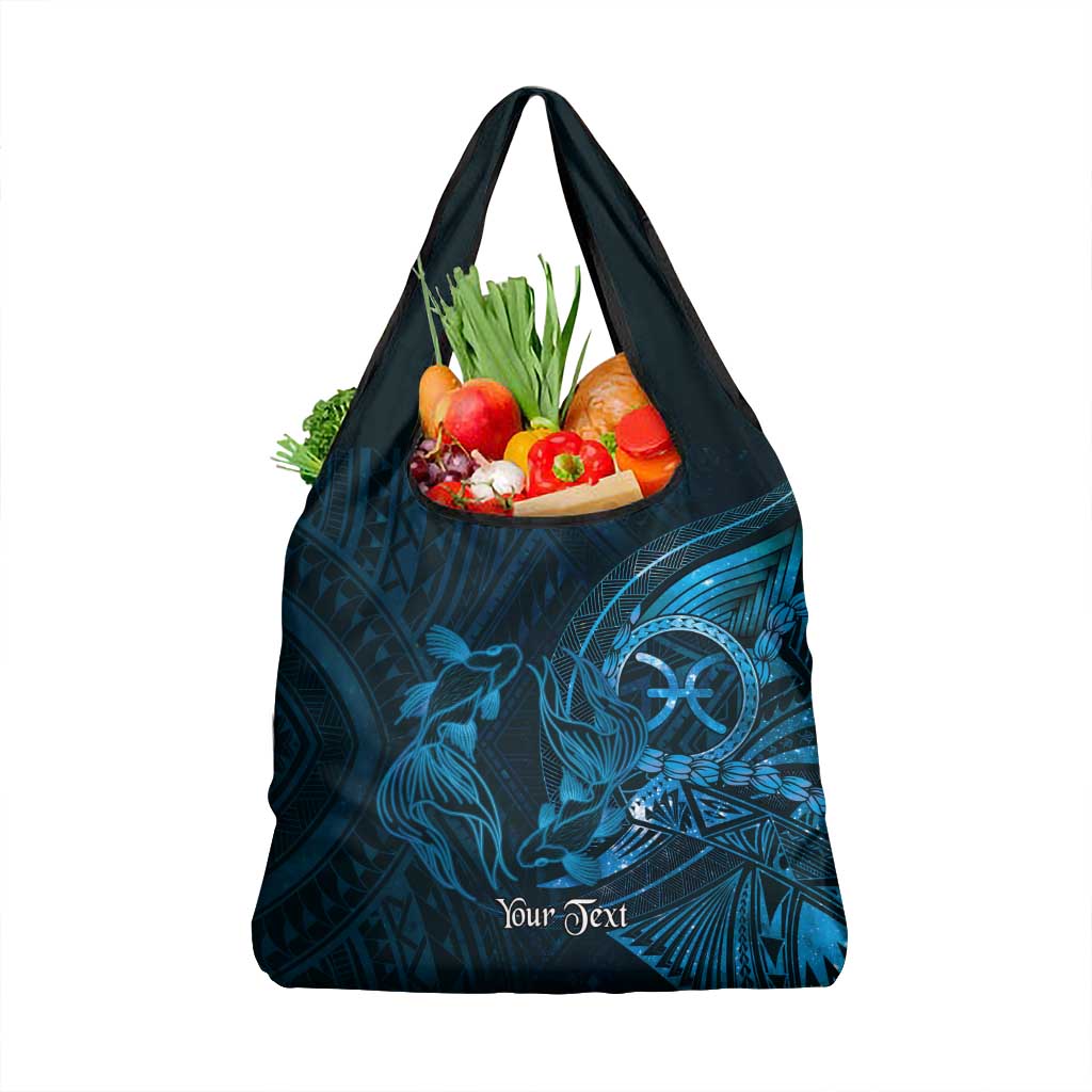 Personalised Polynesia Zodiac Pisces Grocery Bag Galaxy Polynesian Pattern Chest Tattoo Style LT14 1-pack One Size Blue - Polynesian Pride