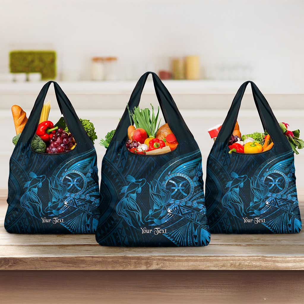Personalised Polynesia Zodiac Pisces Grocery Bag Galaxy Polynesian Pattern Chest Tattoo Style LT14 3-pack One Size Blue - Polynesian Pride