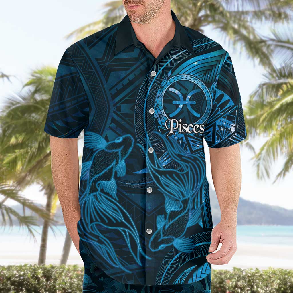 Personalised Polynesia Zodiac Pisces Hawaiian Shirt Galaxy Polynesian Pattern Chest Tattoo Style