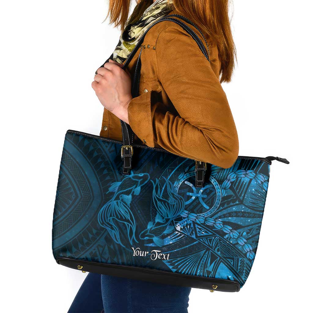 Personalised Polynesia Zodiac Pisces Leather Tote Bag Galaxy Polynesian Pattern Chest Tattoo Style LT14 Blue - Polynesian Pride