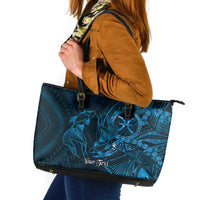 Personalised Polynesia Zodiac Pisces Leather Tote Bag Galaxy Polynesian Pattern Chest Tattoo Style LT14 Blue - Polynesian Pride