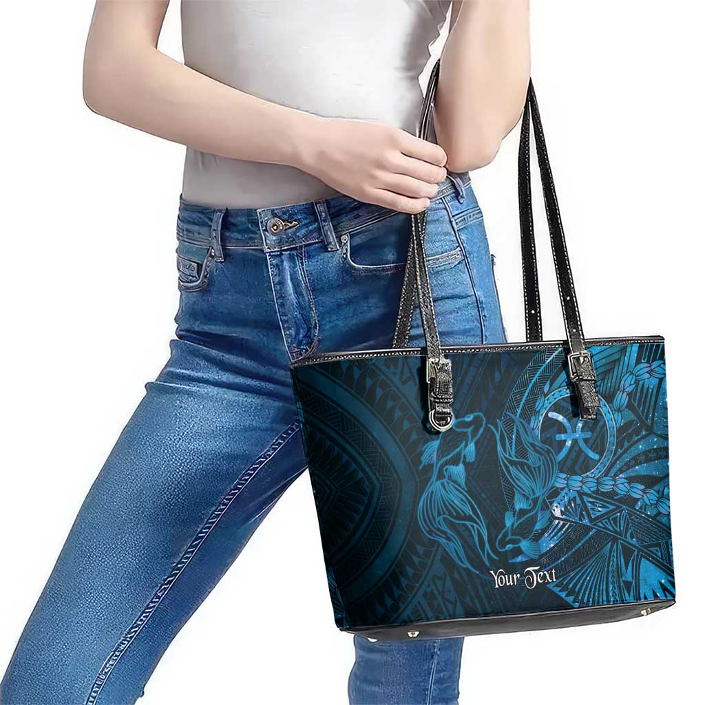 Personalised Polynesia Zodiac Pisces Leather Tote Bag Galaxy Polynesian Pattern Chest Tattoo Style LT14 - Polynesian Pride