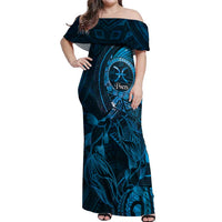 Personalised Polynesia Zodiac Pisces Off Shoulder Maxi Dress Galaxy Polynesian Pattern Chest Tattoo Style