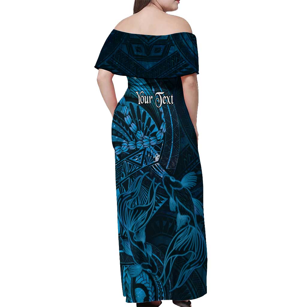Personalised Polynesia Zodiac Pisces Off Shoulder Maxi Dress Galaxy Polynesian Pattern Chest Tattoo Style