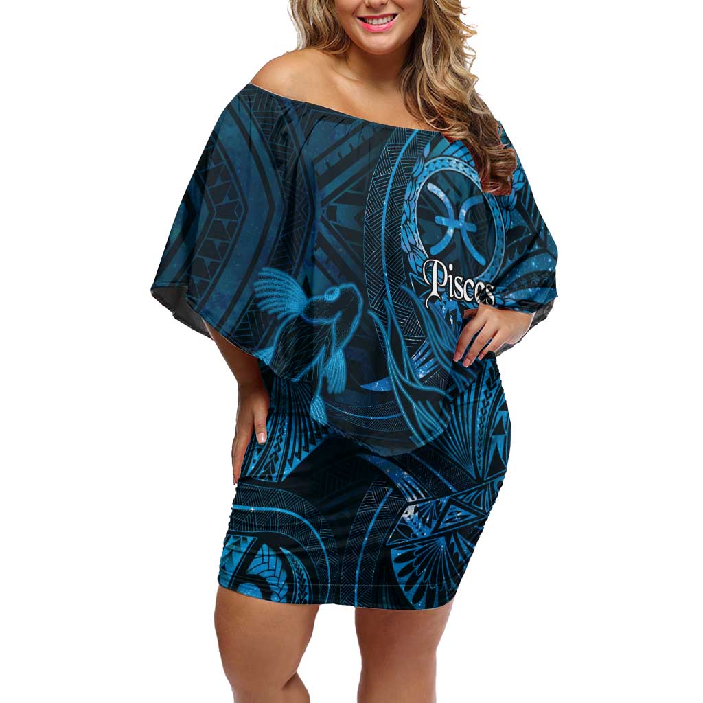 Personalised Polynesia Zodiac Pisces Off Shoulder Short Dress Galaxy Polynesian Pattern Chest Tattoo Style