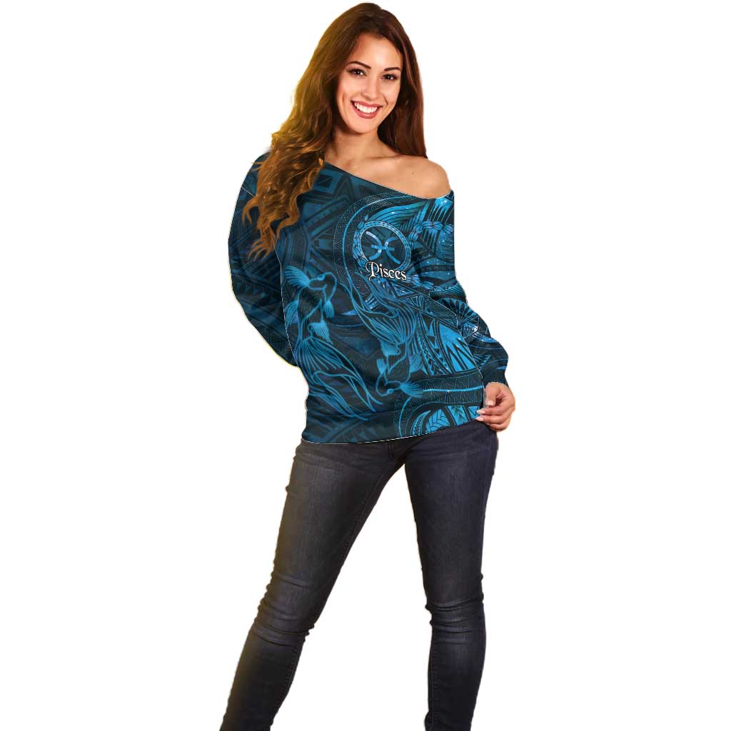 Personalised Polynesia Zodiac Pisces Off Shoulder Sweater Galaxy Polynesian Pattern Chest Tattoo Style LT14 - Polynesian Pride
