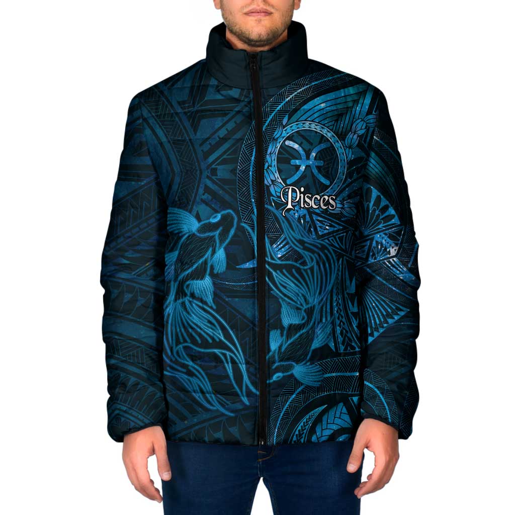 Personalised Polynesia Zodiac Pisces Padded Jacket Galaxy Polynesian Pattern Chest Tattoo Style LT14 Men Blue - Polynesian Pride