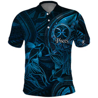 Personalised Polynesia Zodiac Pisces Polo Shirt Galaxy Polynesian Pattern Chest Tattoo Style LT14 Blue - Polynesian Pride