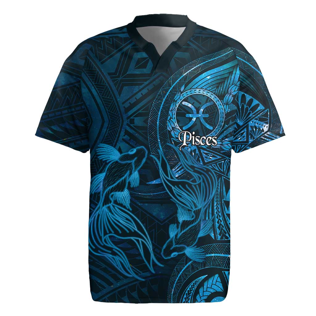 Personalised Polynesia Zodiac Pisces Rugby Jersey Galaxy Polynesian Pattern Chest Tattoo Style LT14 Blue - Polynesian Pride