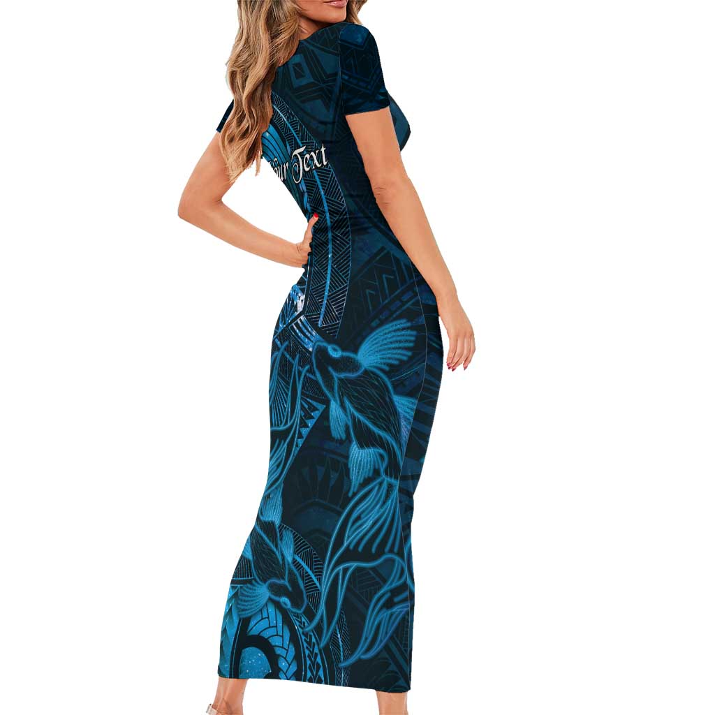 Personalised Polynesia Zodiac Pisces Short Sleeve Bodycon Dress Galaxy Polynesian Pattern Chest Tattoo Style LT14 - Polynesian Pride