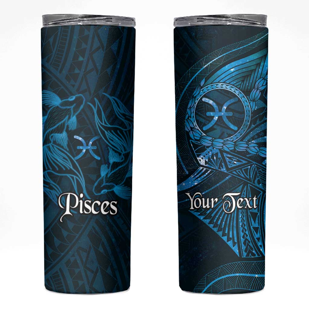 Personalised Polynesia Zodiac Pisces Skinny Tumbler Galaxy Polynesian Pattern Chest Tattoo Style LT14 Blue - Polynesian Pride