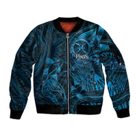 Personalised Polynesia Zodiac Pisces Sleeve Zip Bomber Jacket Galaxy Polynesian Pattern Chest Tattoo Style LT14 Unisex Blue - Polynesian Pride