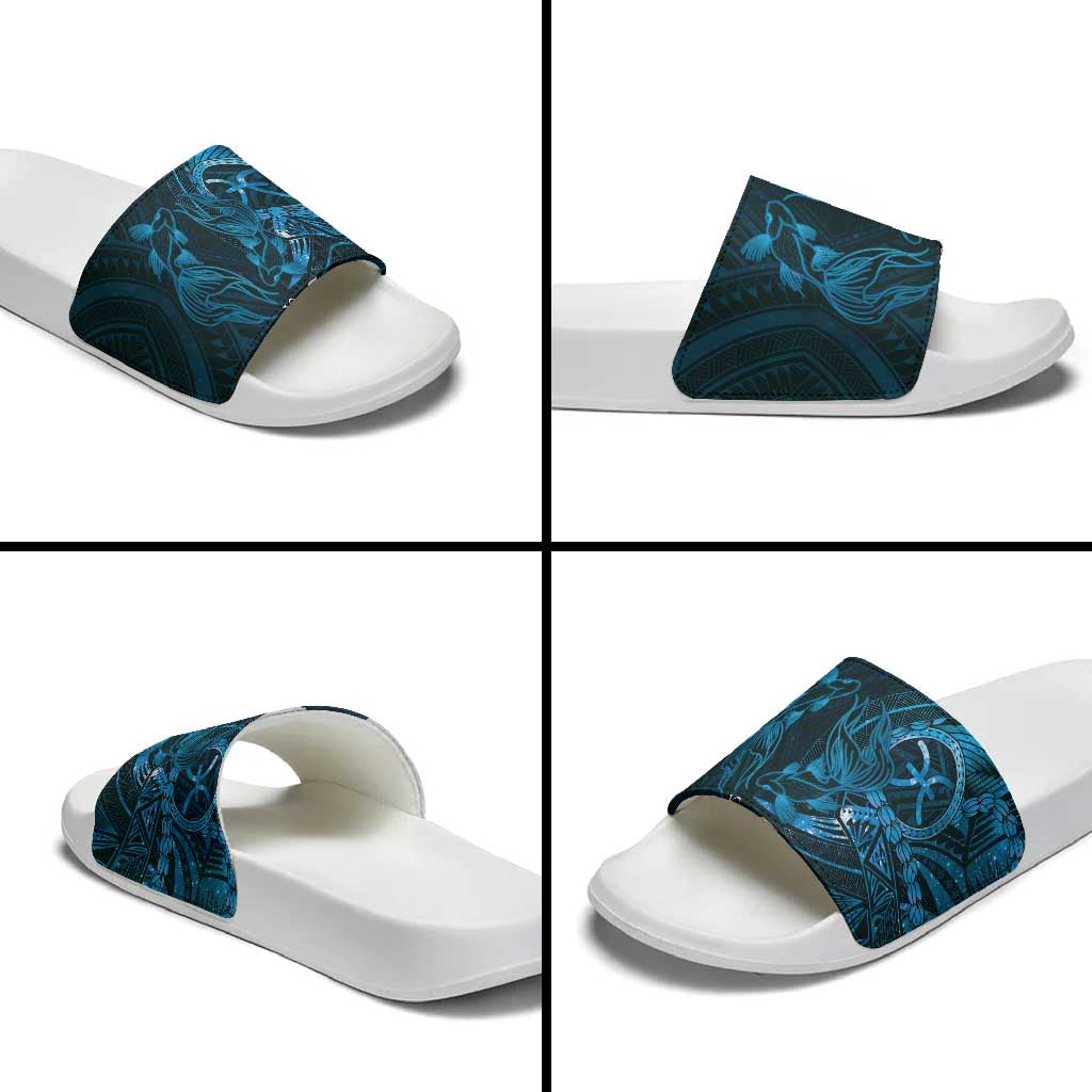 Personalised Polynesia Zodiac Pisces Slide Sandals Galaxy Polynesian Pattern Chest Tattoo Style LT14 - Polynesian Pride