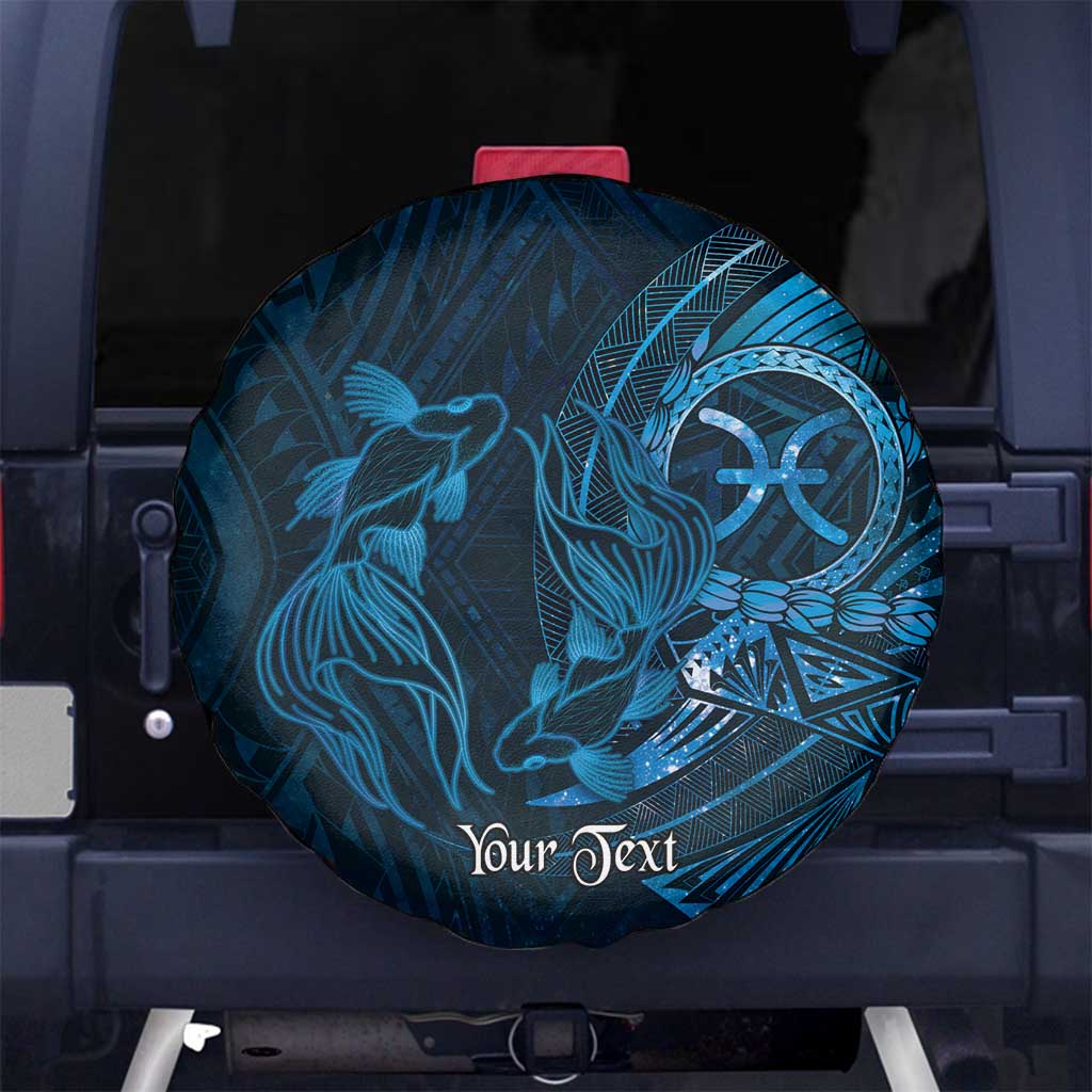 Personalised Polynesia Zodiac Pisces Spare Tire Cover Galaxy Polynesian Pattern Chest Tattoo Style LT14 No hole Blue - Polynesian Pride