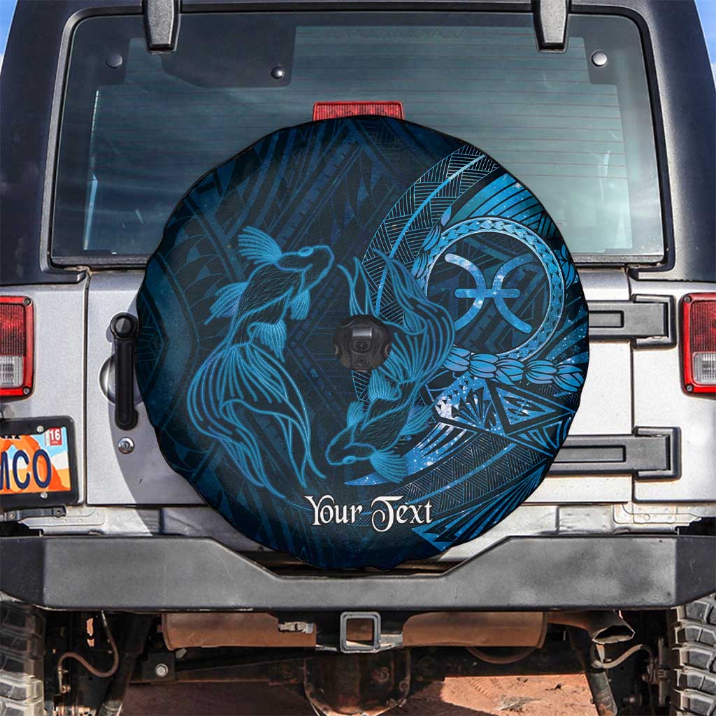Personalised Polynesia Zodiac Pisces Spare Tire Cover Galaxy Polynesian Pattern Chest Tattoo Style LT14 Blue - Polynesian Pride