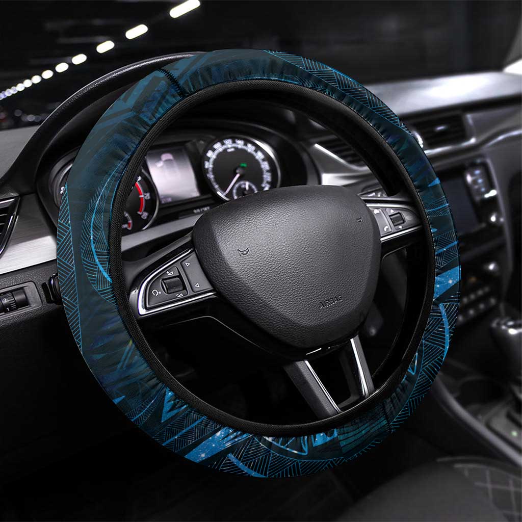 Polynesia Zodiac Pisces Steering Wheel Cover Galaxy Polynesian Pattern Chest Tattoo Style LT14 Universal Fit Blue - Polynesian Pride