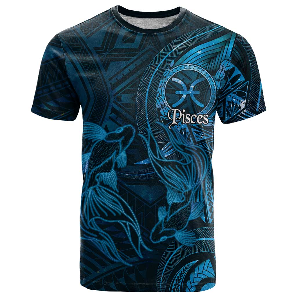 Personalised Polynesia Zodiac Pisces T Shirt Galaxy Polynesian Pattern Chest Tattoo Style LT14 Blue - Polynesian Pride