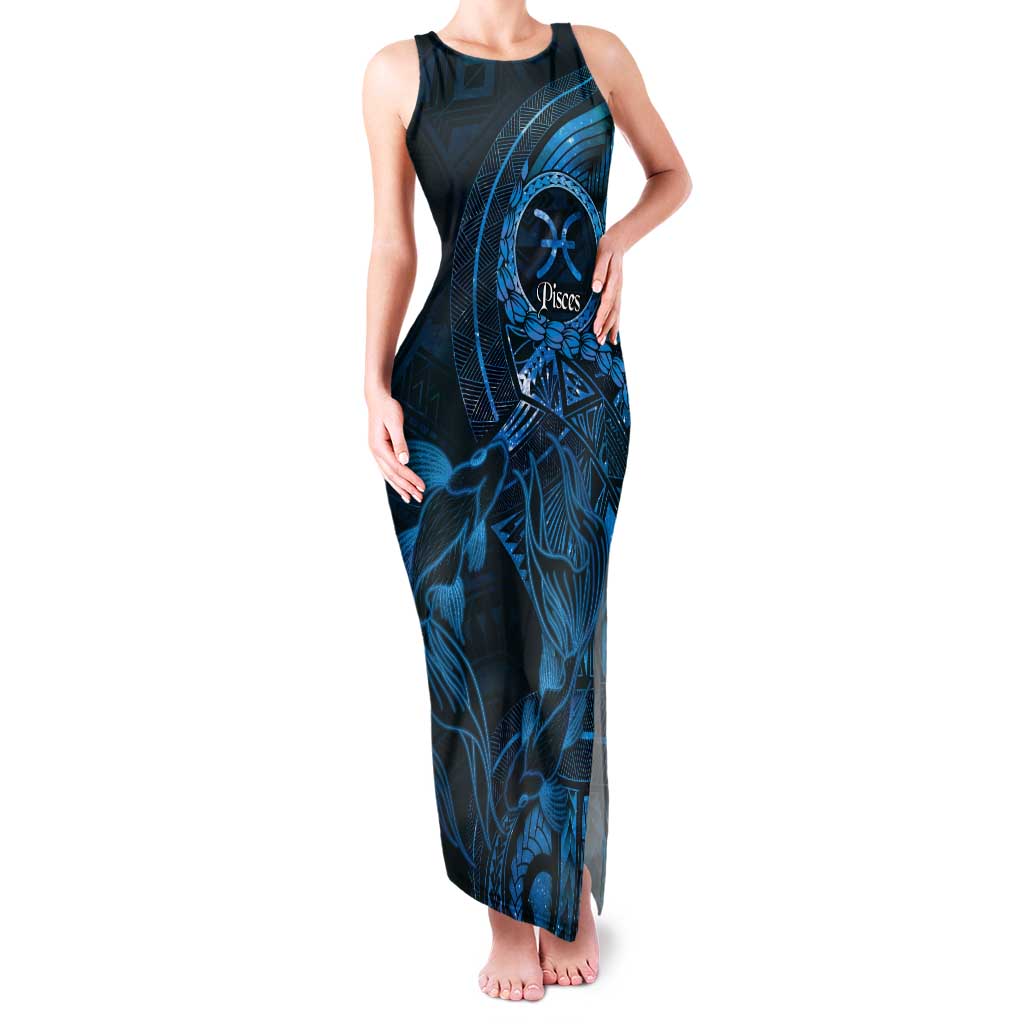 Personalised Polynesia Zodiac Pisces Tank Maxi Dress Galaxy Polynesian Pattern Chest Tattoo Style