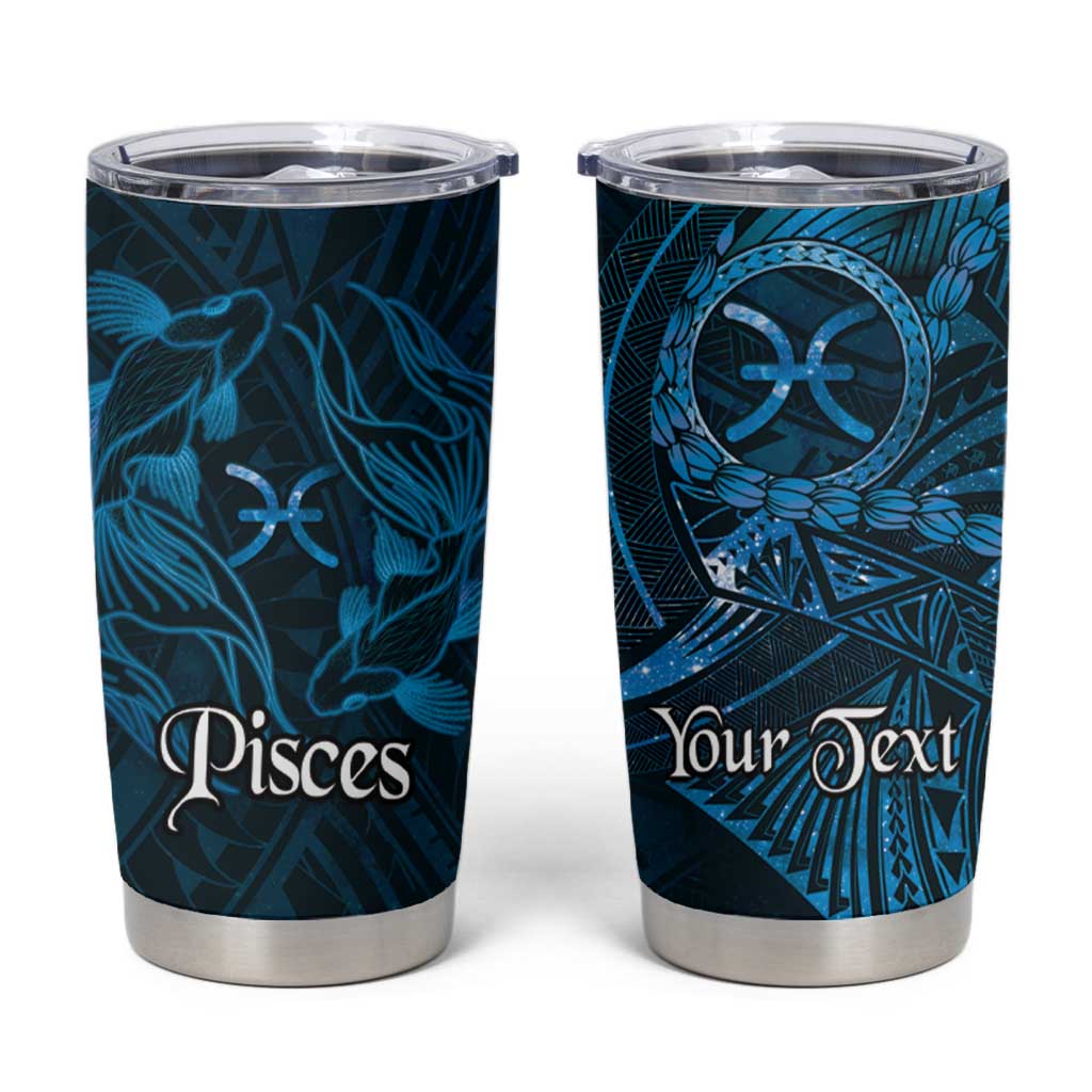 Personalised Polynesia Zodiac Pisces Tumbler Cup Galaxy Polynesian Pattern Chest Tattoo Style LT14 Blue - Polynesian Pride