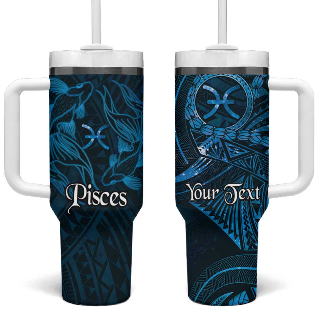 Personalised Polynesia Zodiac Pisces Tumbler With Handle Galaxy Polynesian Pattern Chest Tattoo Style LT14 One Size: 40 oz Blue - Polynesian Pride