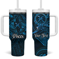 Personalised Polynesia Zodiac Pisces Tumbler With Handle Galaxy Polynesian Pattern Chest Tattoo Style LT14 One Size: 40 oz Blue - Polynesian Pride