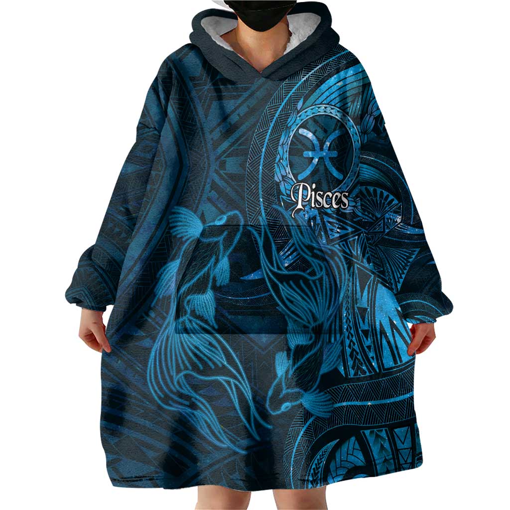 Personalised Polynesia Zodiac Pisces Wearable Blanket Hoodie Galaxy Polynesian Pattern Chest Tattoo Style LT14 - Polynesian Pride