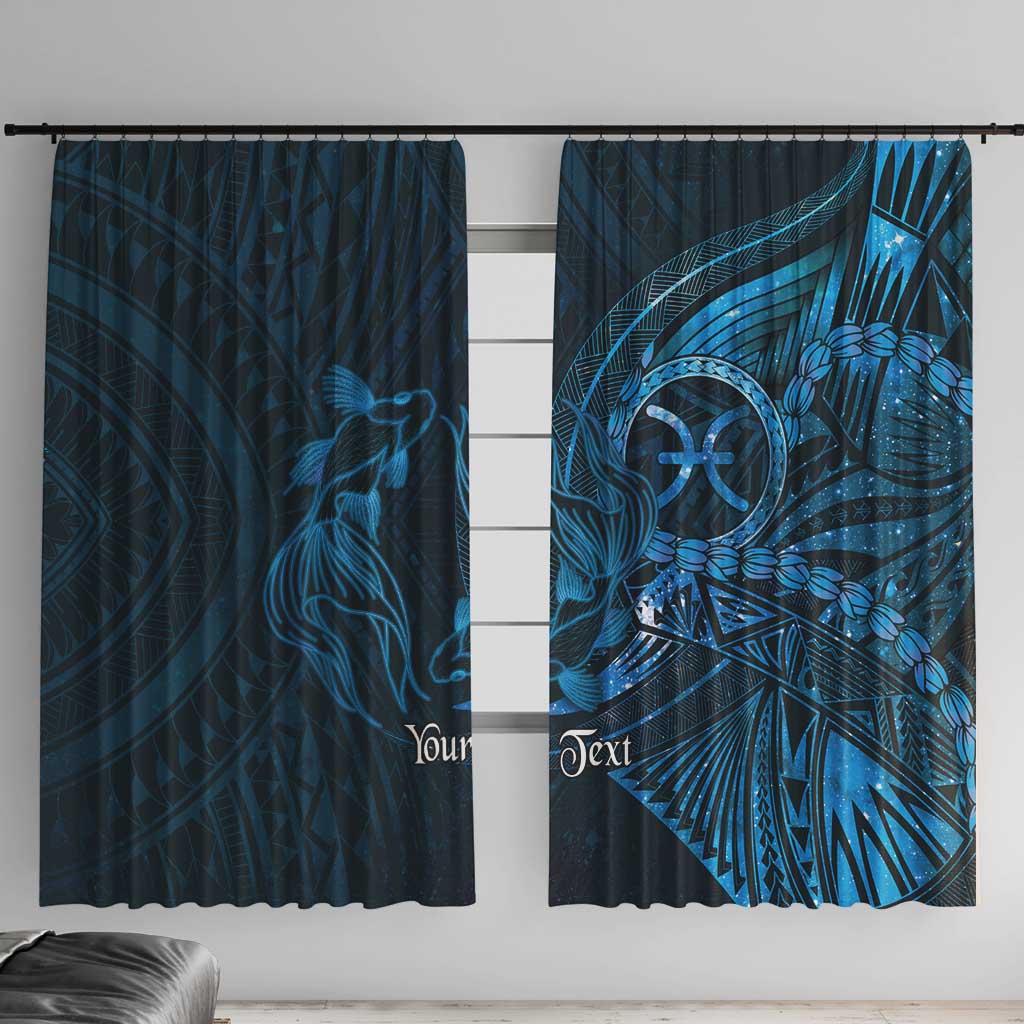 Personalised Polynesia Zodiac Pisces Window Curtain Galaxy Polynesian Pattern Chest Tattoo Style LT14 With Hooks Blue - Polynesian Pride
