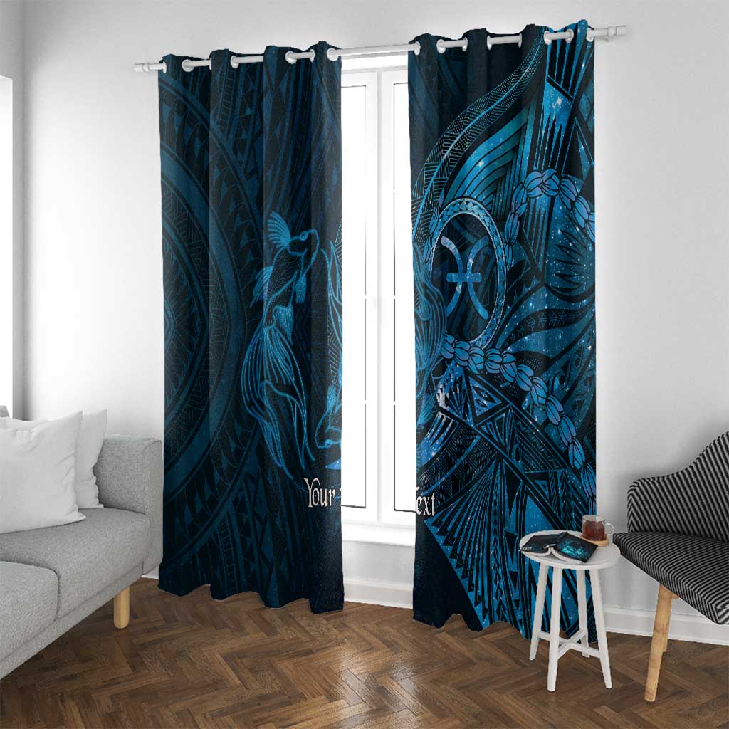 Personalised Polynesia Zodiac Pisces Window Curtain Galaxy Polynesian Pattern Chest Tattoo Style LT14 With Grommets Blue - Polynesian Pride