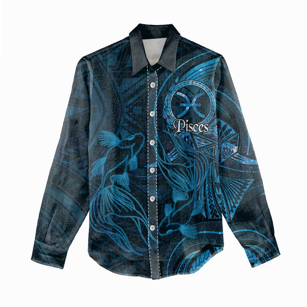 Personalised Polynesia Zodiac Pisces Women Casual Shirt Galaxy Polynesian Pattern Chest Tattoo Style LT14 - Polynesian Pride