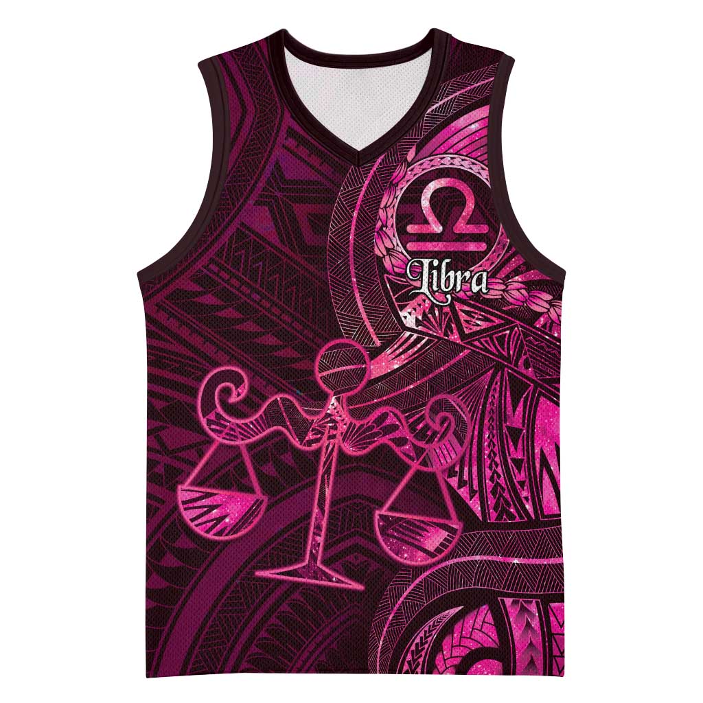 Personalised Polynesia Zodiac Libra Basketball Jersey Galaxy Polynesian Pattern Chest Tattoo Style LT14 Unisex Pink - Polynesian Pride