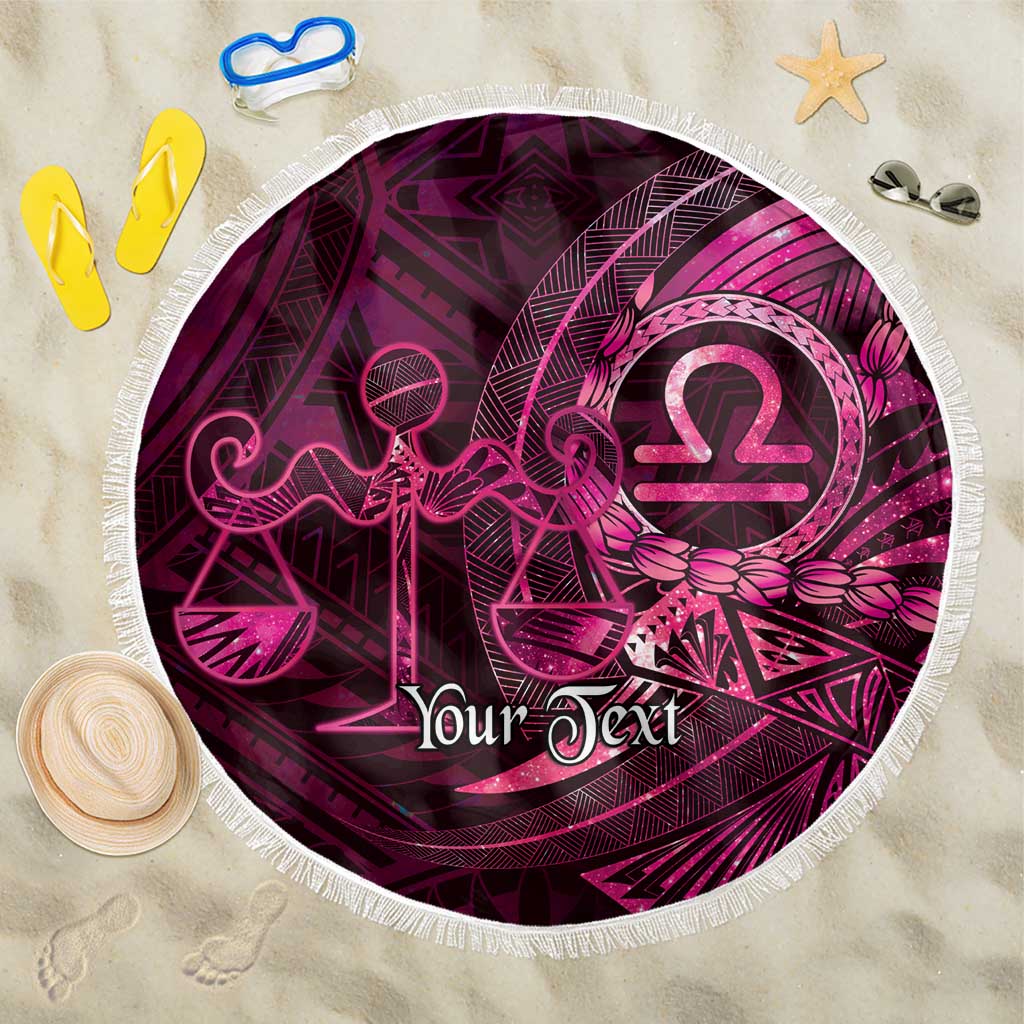 Personalised Polynesia Zodiac Libra Beach Blanket Galaxy Polynesian Pattern Chest Tattoo Style LT14 One Size 150cm Pink - Polynesian Pride