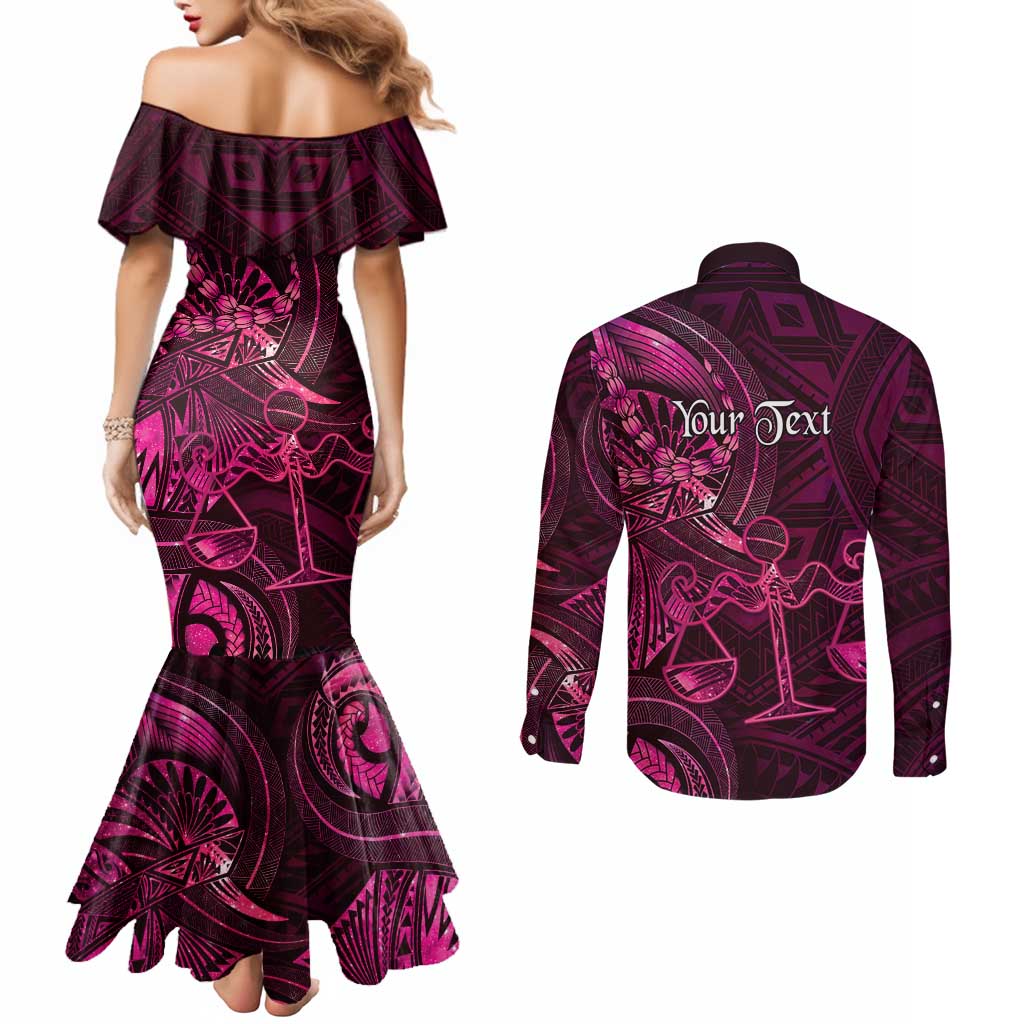 Personalised Polynesia Zodiac Libra Couples Matching Mermaid Dress and Long Sleeve Button Shirt Galaxy Polynesian Pattern Chest Tattoo Style LT14 - Polynesian Pride