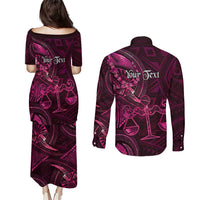 Personalised Polynesia Zodiac Libra Couples Matching Puletasi and Long Sleeve Button Shirt Galaxy Polynesian Pattern Chest Tattoo Style LT14 - Polynesian Pride