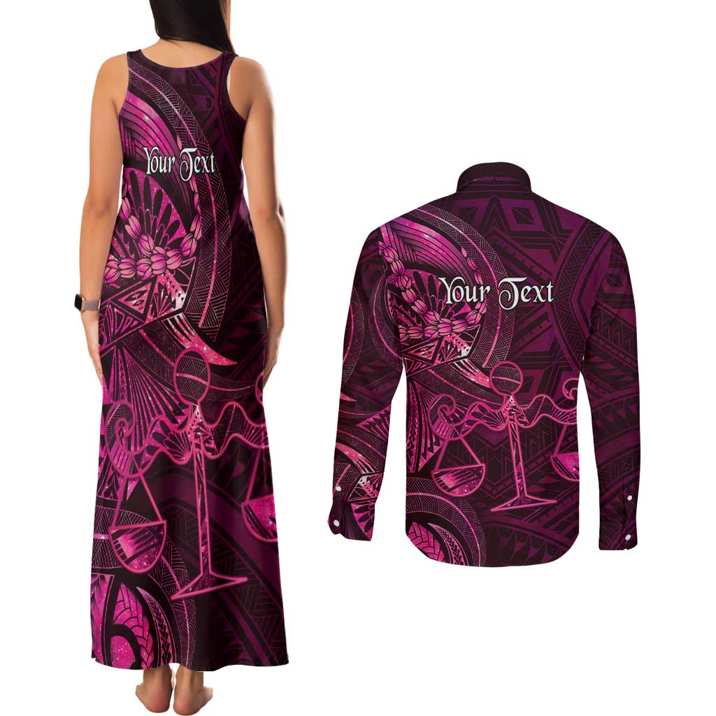 Personalised Polynesia Zodiac Libra Couples Matching Tank Maxi Dress and Long Sleeve Button Shirt Galaxy Polynesian Pattern Chest Tattoo Style LT14 - Polynesian Pride