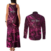 Personalised Polynesia Zodiac Libra Couples Matching Tank Maxi Dress and Long Sleeve Button Shirt Galaxy Polynesian Pattern Chest Tattoo Style LT14 - Polynesian Pride