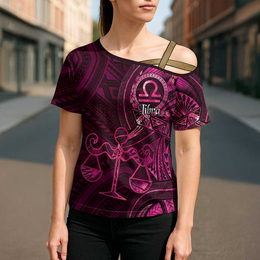Personalised Polynesia Zodiac Libra Cross Shoulder Shirt Galaxy Polynesian Pattern Chest Tattoo Style LT14 - Polynesian Pride