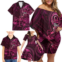 Personalised Polynesia Zodiac Libra Family Matching Off Shoulder Short Dress and Hawaiian Shirt Galaxy Polynesian Pattern Chest Tattoo Style LT14 - Polynesian Pride