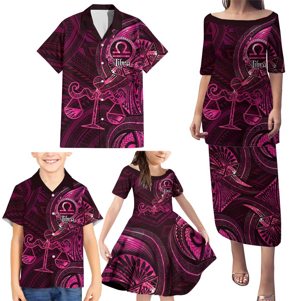 Personalised Polynesia Zodiac Libra Family Matching Puletasi and Hawaiian Shirt Galaxy Polynesian Pattern Chest Tattoo Style LT14 - Polynesian Pride
