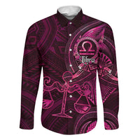 Personalised Polynesia Zodiac Libra Family Matching Puletasi and Hawaiian Shirt Galaxy Polynesian Pattern Chest Tattoo Style LT14 Dad's Shirt - Long Sleeve Pink - Polynesian Pride