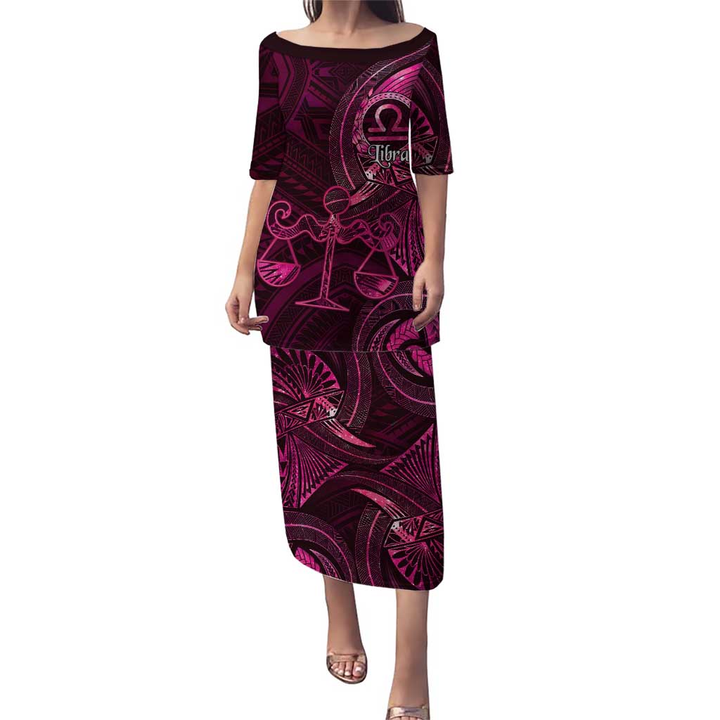 Personalised Polynesia Zodiac Libra Family Matching Puletasi and Hawaiian Shirt Galaxy Polynesian Pattern Chest Tattoo Style LT14 Mom's Dress Pink - Polynesian Pride