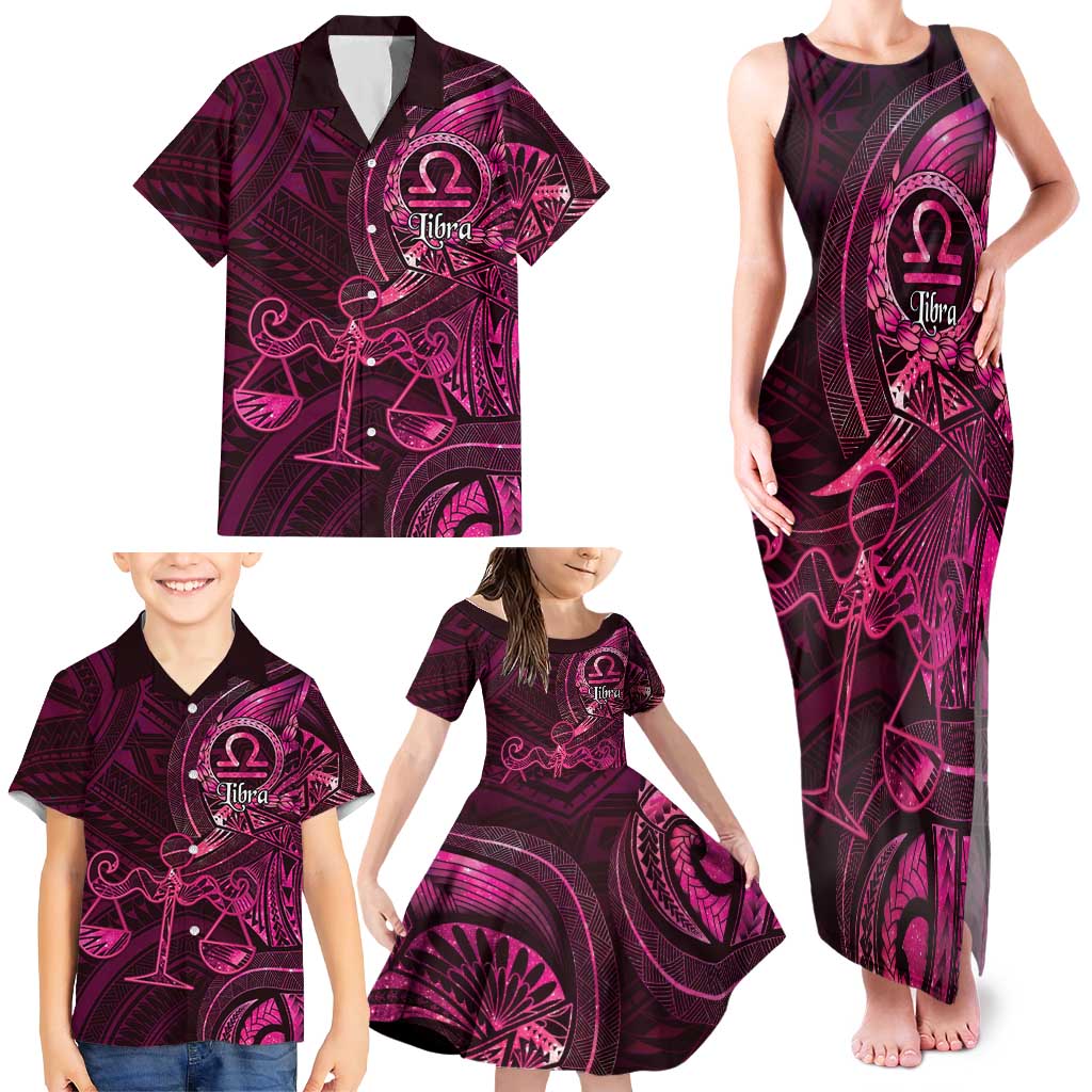 Personalised Polynesia Zodiac Libra Family Matching Tank Maxi Dress and Hawaiian Shirt Galaxy Polynesian Pattern Chest Tattoo Style