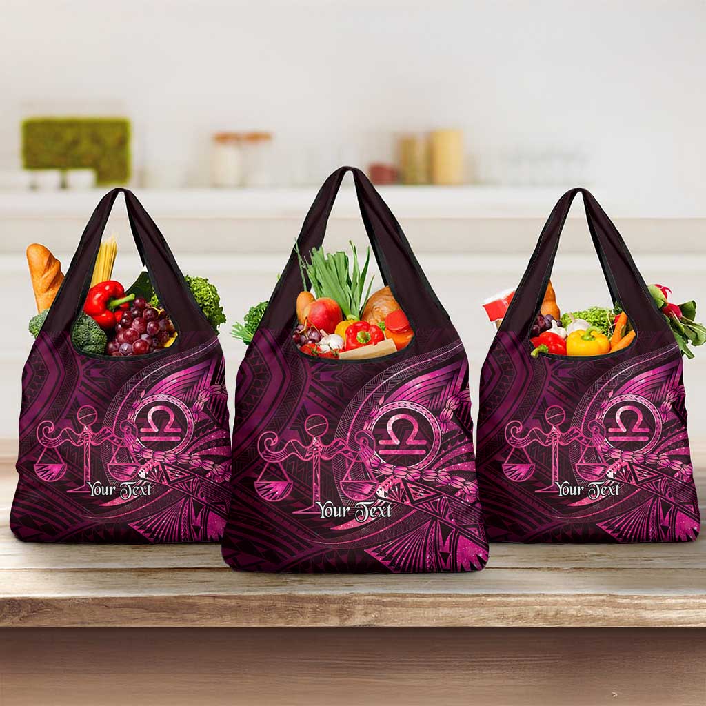 Personalised Polynesia Zodiac Libra Grocery Bag Galaxy Polynesian Pattern Chest Tattoo Style LT14 3-pack One Size Pink - Polynesian Pride