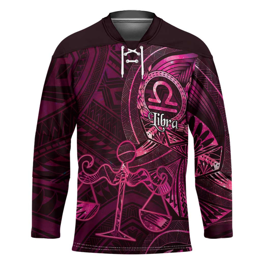 Personalised Polynesia Zodiac Libra Hockey Jersey Galaxy Polynesian Pattern Chest Tattoo Style LT14 Unisex Pink - Polynesian Pride
