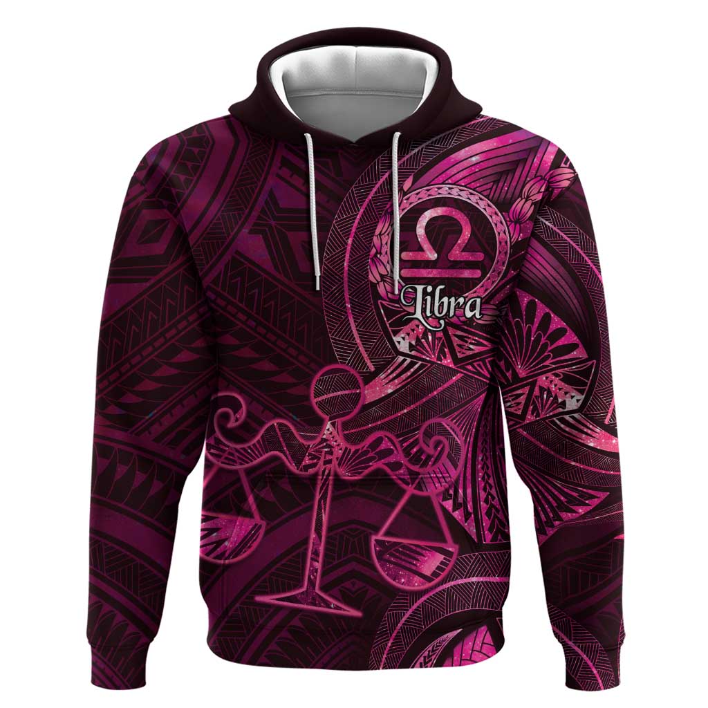 Personalised Polynesia Zodiac Libra Hoodie Galaxy Polynesian Pattern Chest Tattoo Style LT14 Pullover Hoodie Pink - Polynesian Pride