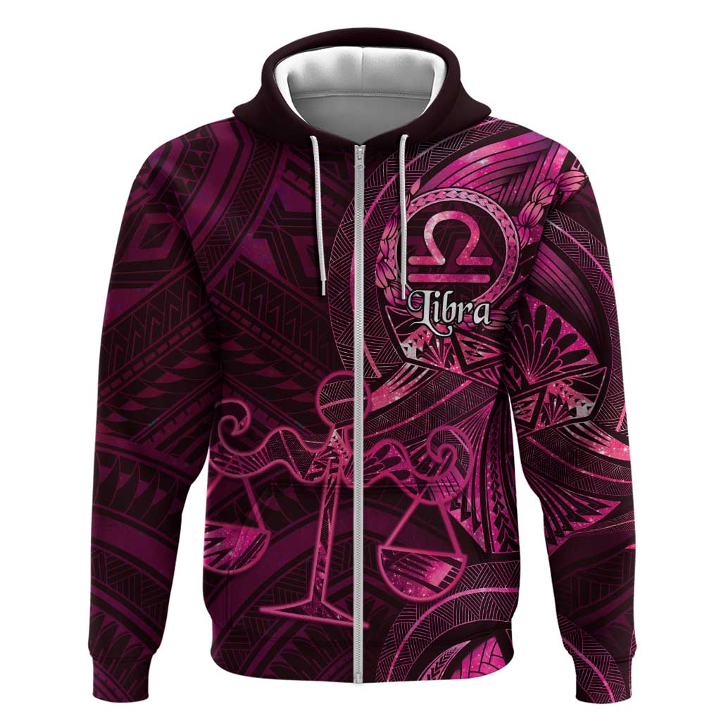 Personalised Polynesia Zodiac Libra Hoodie Galaxy Polynesian Pattern Chest Tattoo Style LT14 Zip Hoodie Pink - Polynesian Pride