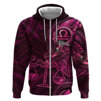 Personalised Polynesia Zodiac Libra Hoodie Galaxy Polynesian Pattern Chest Tattoo Style LT14 Zip Hoodie Pink - Polynesian Pride