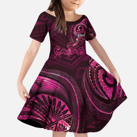 Personalised Polynesia Zodiac Libra Kid Short Sleeve Dress Galaxy Polynesian Pattern Chest Tattoo Style LT14 KID Pink - Polynesian Pride