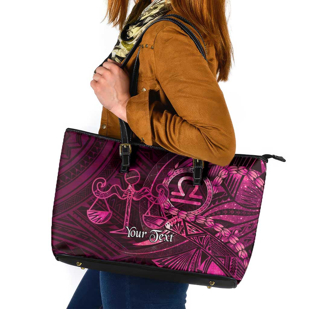 Personalised Polynesia Zodiac Libra Leather Tote Bag Galaxy Polynesian Pattern Chest Tattoo Style LT14 Pink - Polynesian Pride